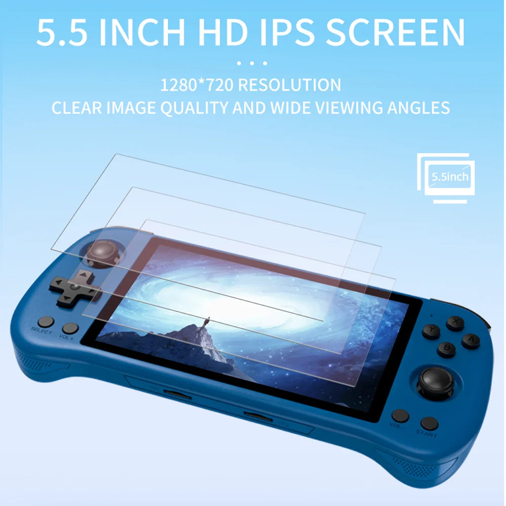 Consola Powkiddy X55 - integrada con 30000 juegos, pantalla IPS de 5.5 pulgadas, CPU RK3566, interfaz HDMI, batería de 4000 mAh, 16G + 256G