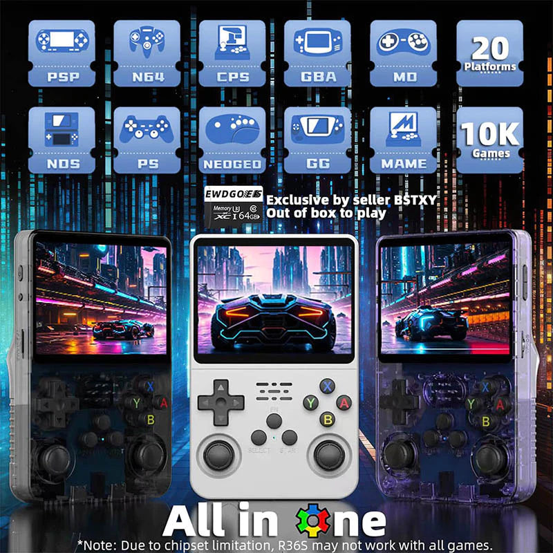 Consola de juegos portátil retro, consola de videojuegos R36S de código abierto, sistema Linux, pantalla IPS de 3.5 pulgadas, reproductor de video de bolsillo portátil con tarjeta TF de 64G