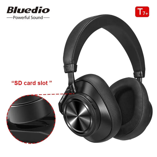 Bluedio T7 Plus - Auriculares Bluetooth con cancelación de ruido, 2.244 in, estéreo, 30 horas de reproducción, auriculares inalámbricos con ranura para tarjeta de micrófono/SD para PC, teléfono móvil, viajes/trabajo