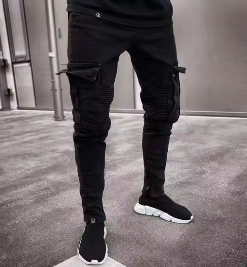 Jeans tipo cargo con zipper para hombre