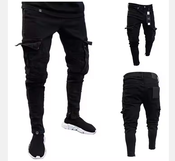 Jeans tipo cargo con zipper para hombre