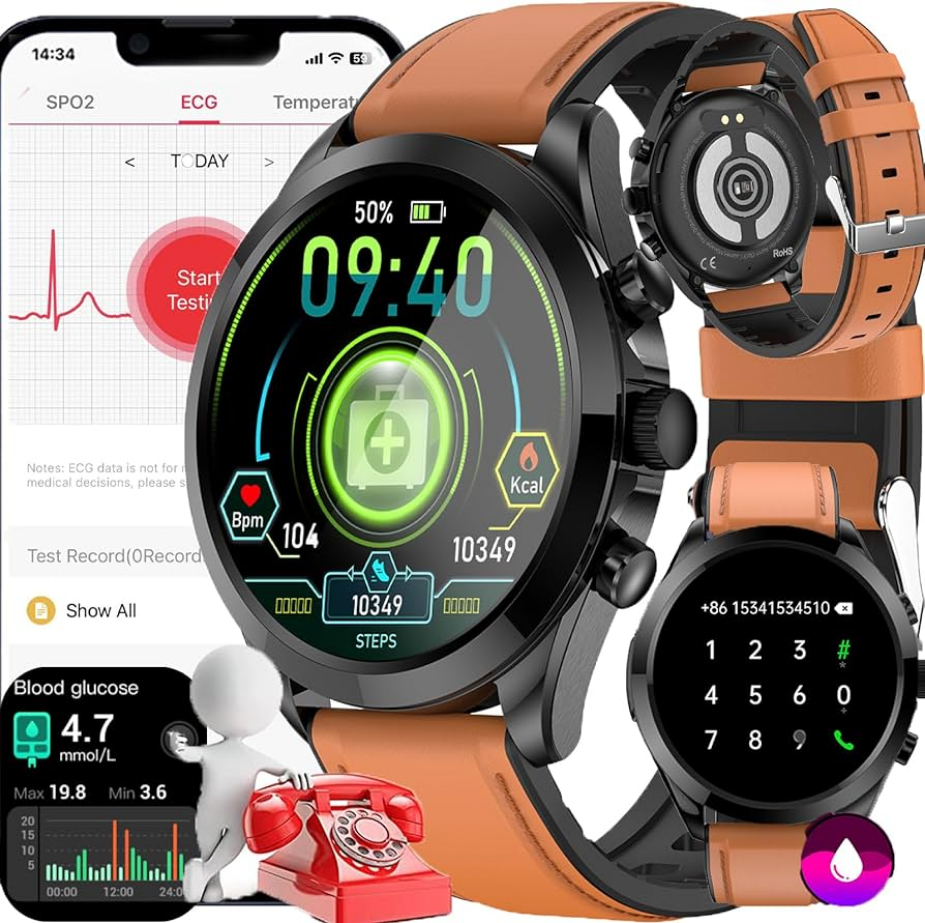 Reloj Inteligente de salud ET440 con ECG PPG BT con brazalete de cuero